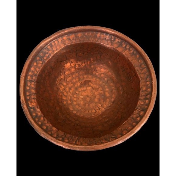 Antique Hand Hammered 11" Large Copper Brass Pedestal Bowl Rolled Edge w Hanger - Picture 1 of 10